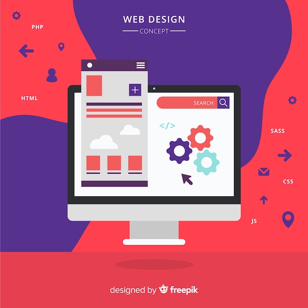 Concepto colorido de diseño web con diseño plano