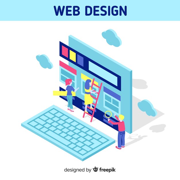 Concepto colorido de diseño web con perspectiva isométrica