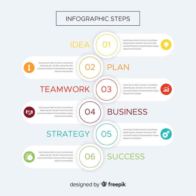 Concepto colorido de pasos infográficos en diseño flat