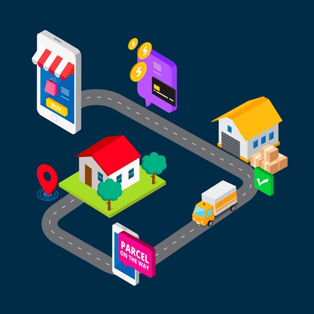 Concepto de comercio electrónico isométrico
