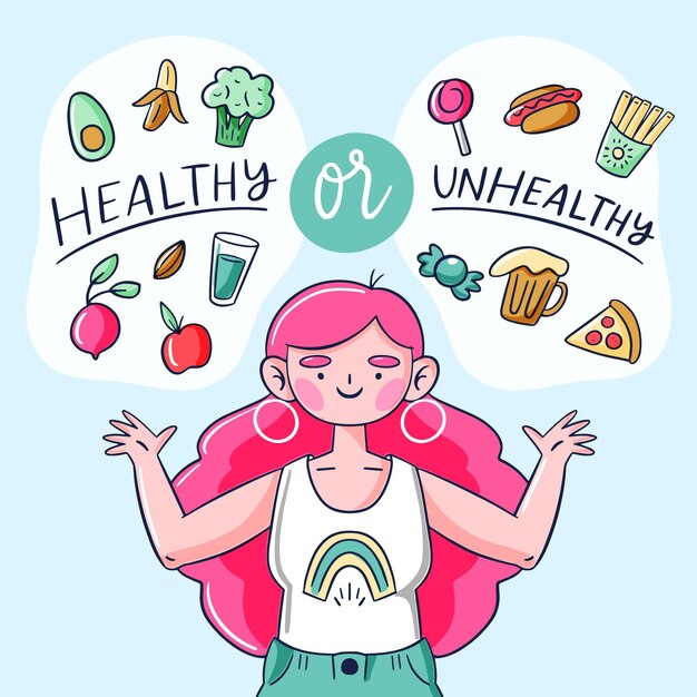 Concepto de comida saludable o insalubre