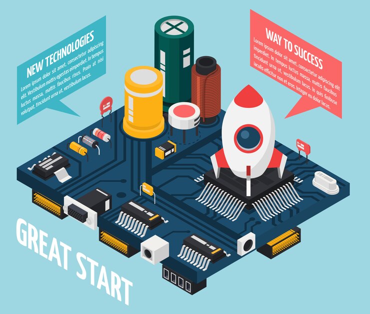 Vector gratuito concepto de componentes electrónicos de semiconductores