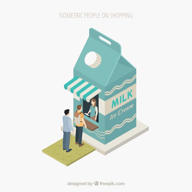 Concepto de compras con gente en perspectiva isométrica