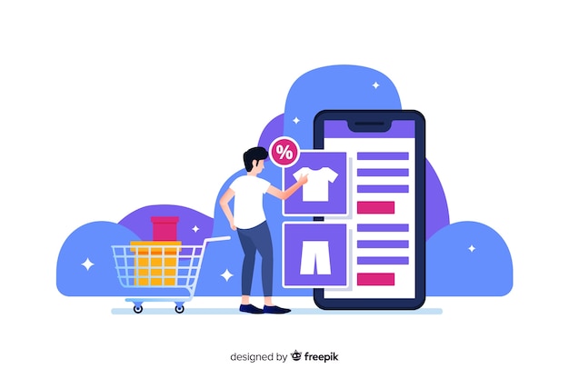Concepto de compras en línea para la página de aterrizaje