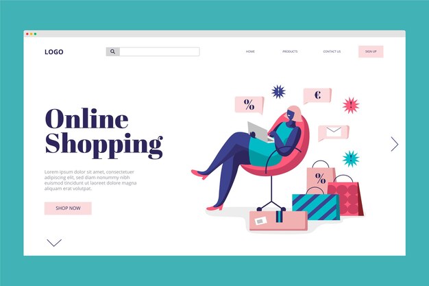 Concepto de compras en línea de la página de aterrizaje
