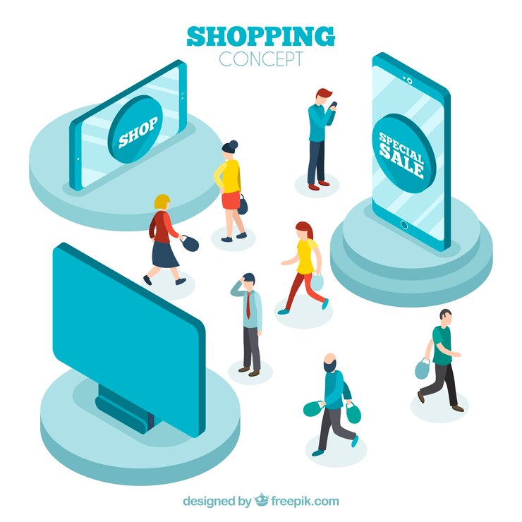 Vector gratuito concepto de compras online con perspectiva isométrica