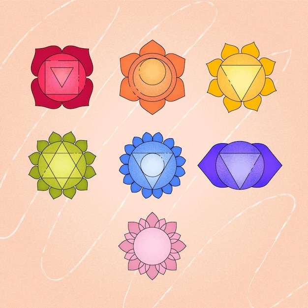 Vector gratuito concepto de conjunto de chakras coloridos