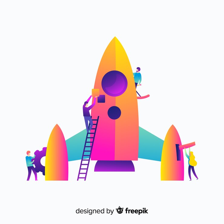 Vector gratuito concepto de construcción de cohete de estilo degradado