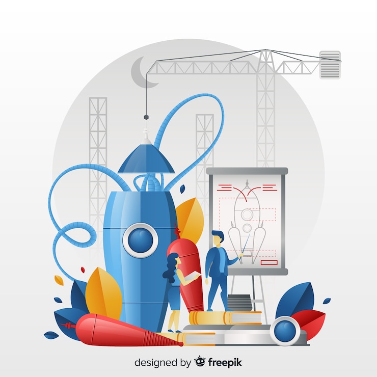 Vector gratuito concepto de construir cohete