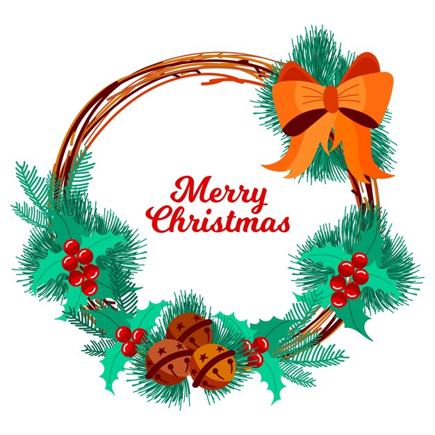 Concepto de corona de navidad dibujada a mano