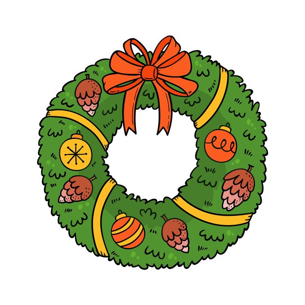 Concepto de corona de Navidad dibujado a mano