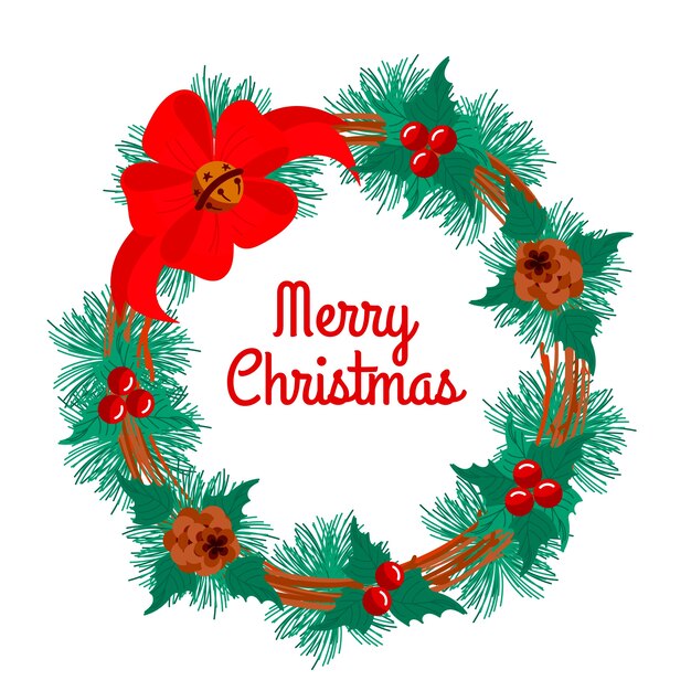 Concepto de corona de Navidad dibujado a mano