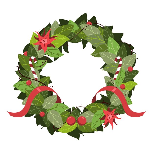 Concepto de corona de Navidad dibujado a mano