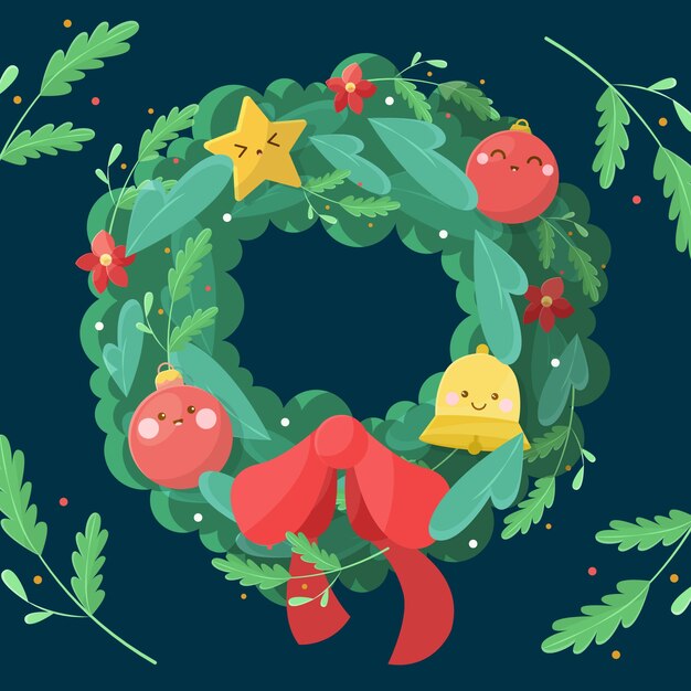 Concepto de corona de Navidad en diseño plano