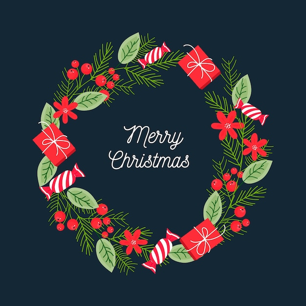 Concepto de corona de Navidad en diseño plano