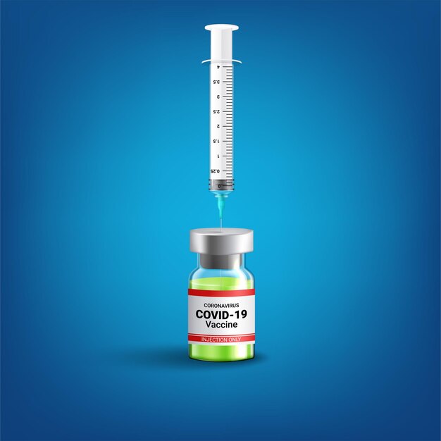 Concepto de coronavirus Covid-19. vial y jeringa de vacuna