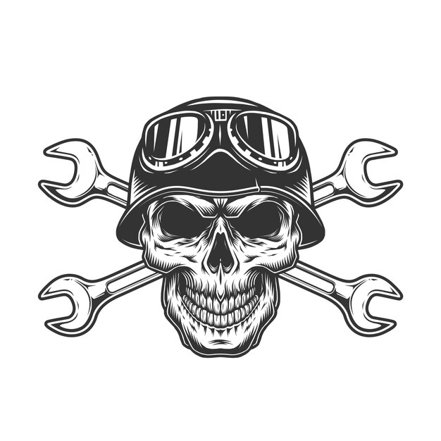 Concepto de cráneo vintage biker monocromo