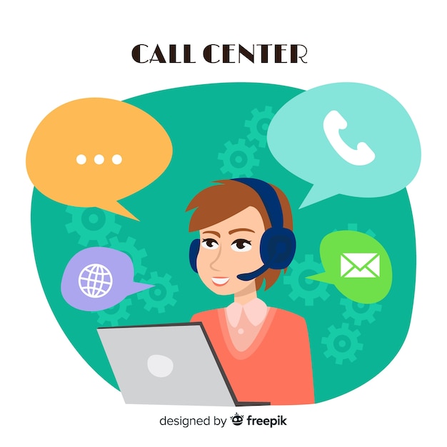 Concepto creativo de call center en diseño flat