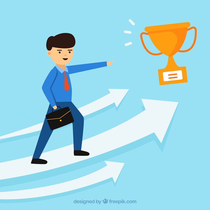 Vector gratuito concepto de crecimiento de negocios con trofeo