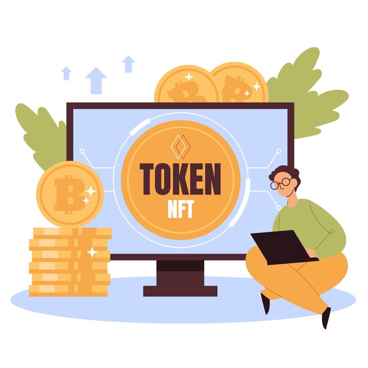 Vector gratuito concepto de criptomoneda de diseño plano con computadora