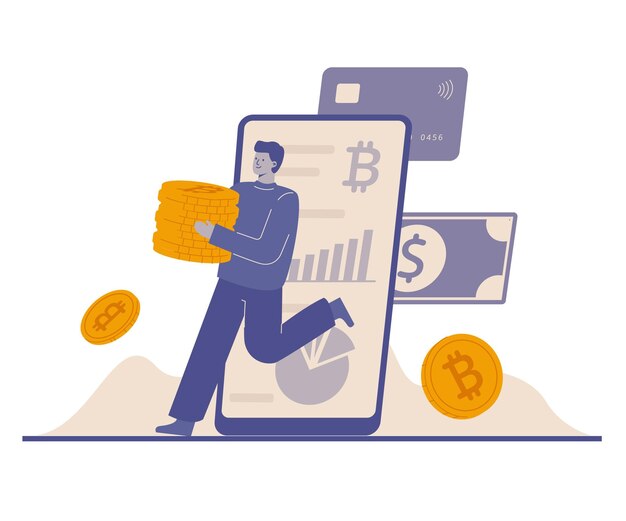 Concepto de criptomoneda de diseño plano con dispositivo