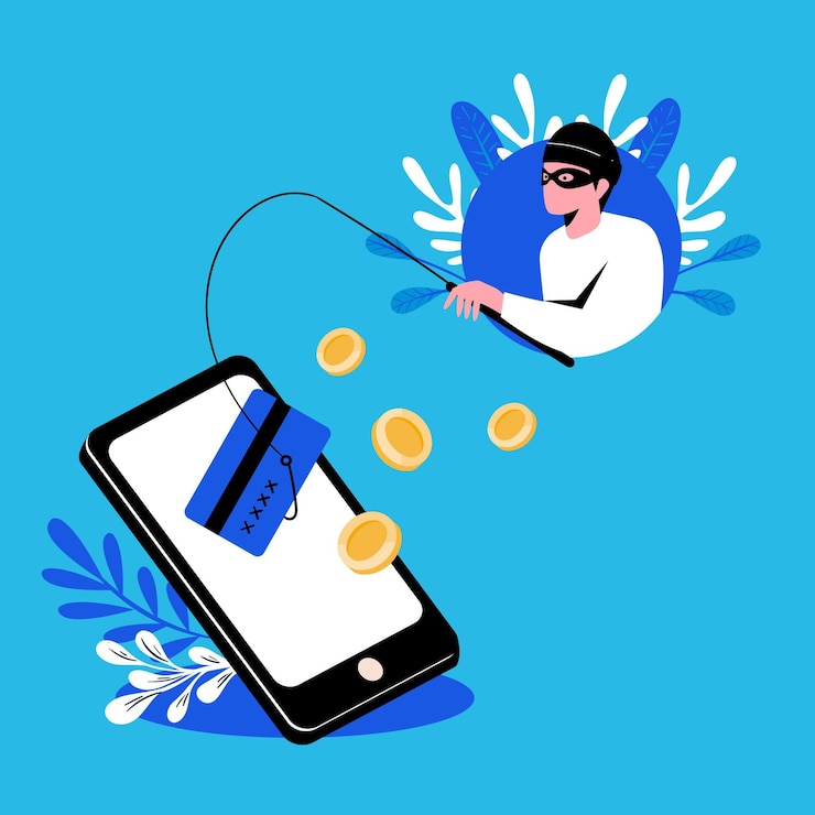 Vector gratuito concepto de cuenta de phishing con hacker y caña de pescar