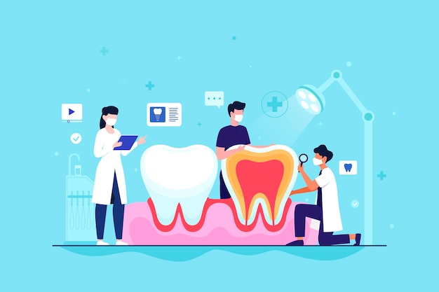 Concepto de cuidado dental plano con dientes