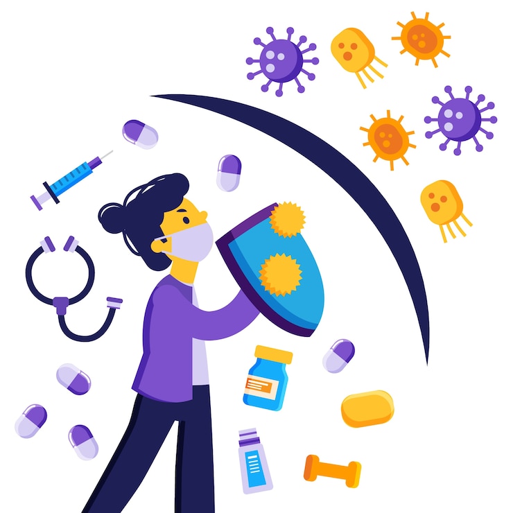 Vector gratuito concepto de cura de virus ilustrado con carácter de mujer