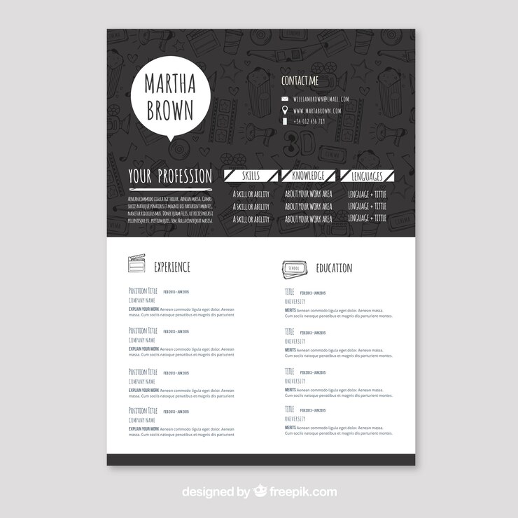 Vector gratuito concepto de curriculum blanco y negro