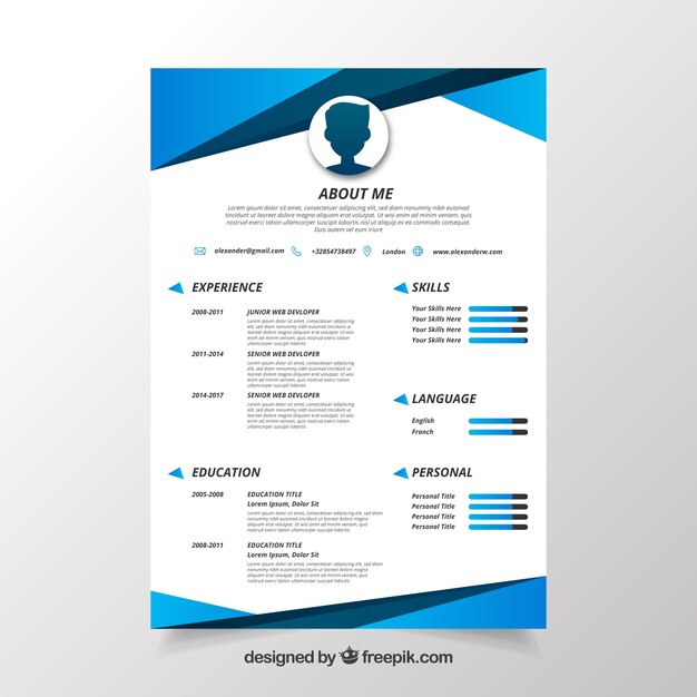 Concepto de curriculum geométrico azul