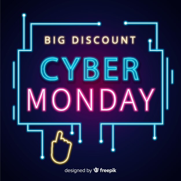 El concepto de Cyber Monday con diseño de neón