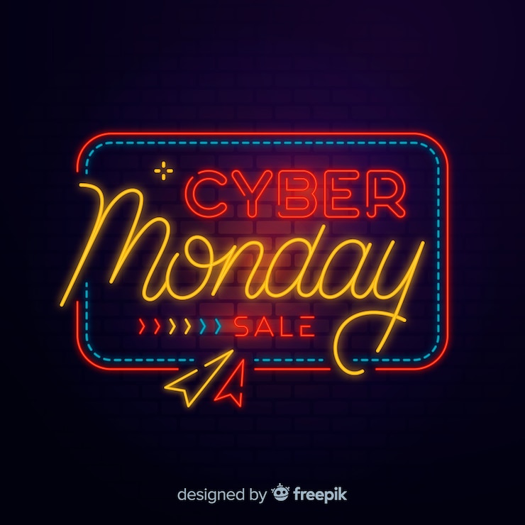 Vector gratuito el concepto de cyber monday con diseño de neón
