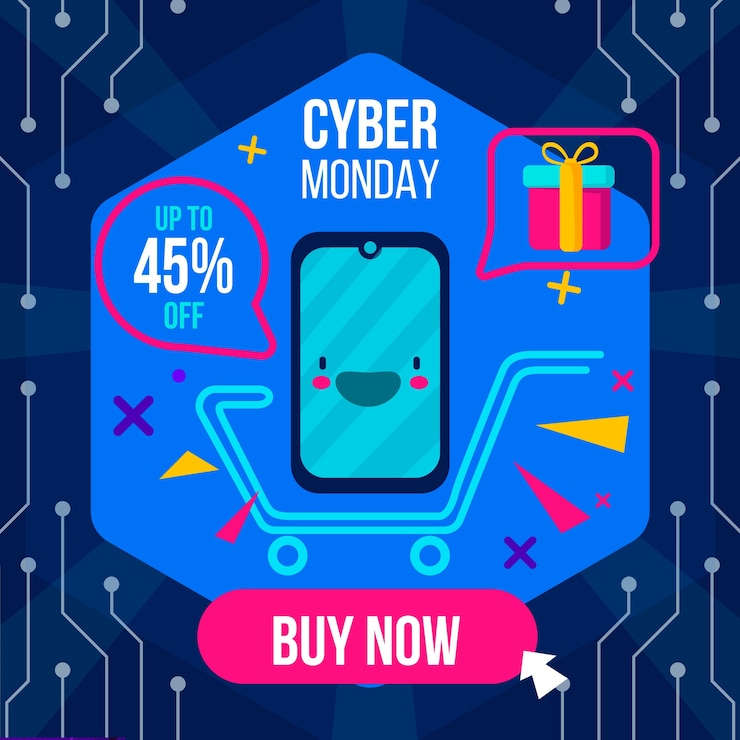 Vector gratuito concepto de cyber monday en diseño plano a