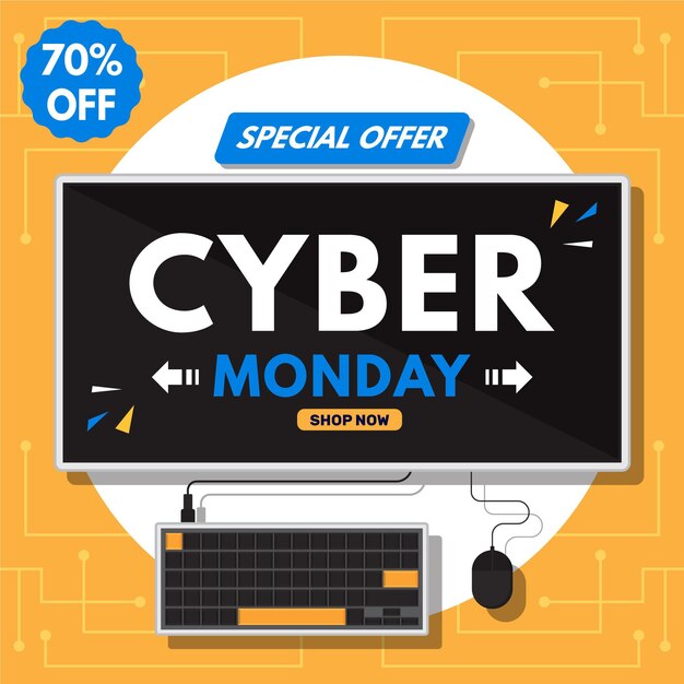 Concepto de cyber monday de diseño plano