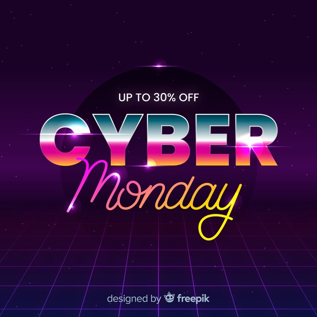 El concepto de Cyber Monday con un diseño retro futurista