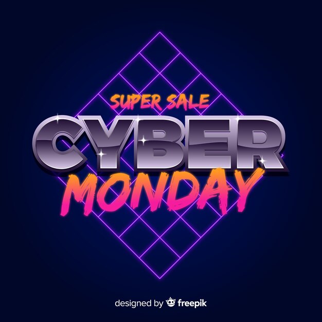 El concepto de Cyber Monday con un fondo retro futurista