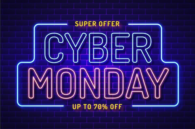 Vector gratuito concepto de cyber monday de neón