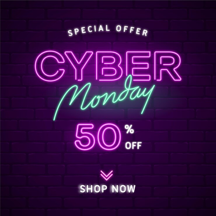 Vector gratuito concepto de cyber monday de neón