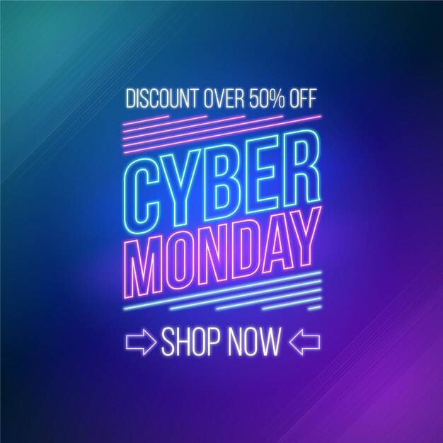 Vector gratuito concepto de cyber monday de neón