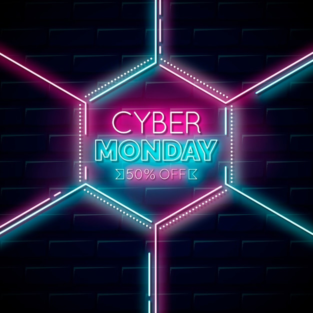 Vector gratuito concepto de cyber monday de neón