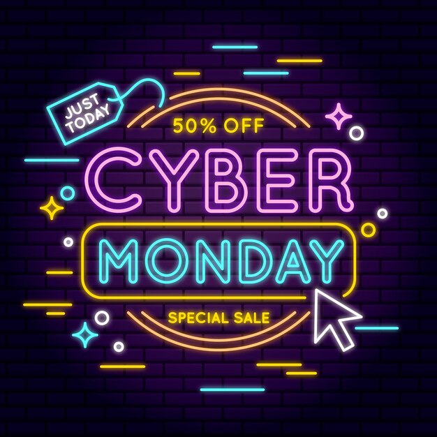 Concepto de cyber monday de neón