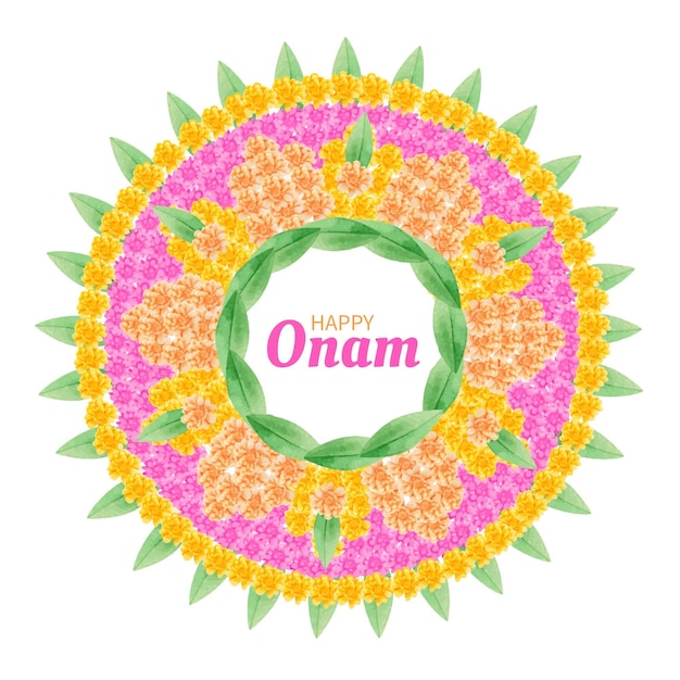 Vector gratuito concepto de decoración floral onam acuarela