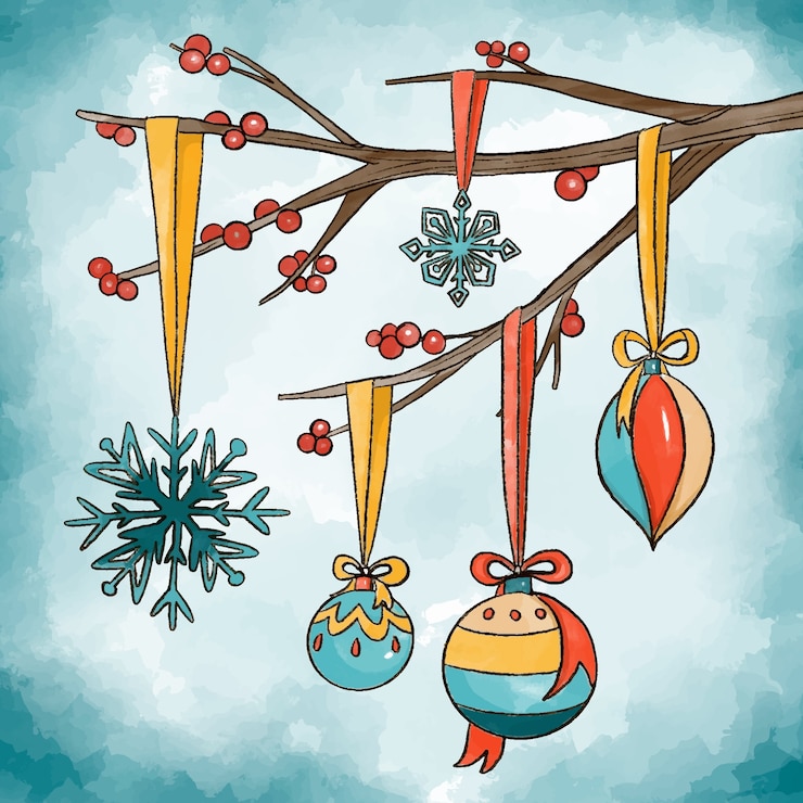 Vector gratuito concepto de decoración de navidad acuarela