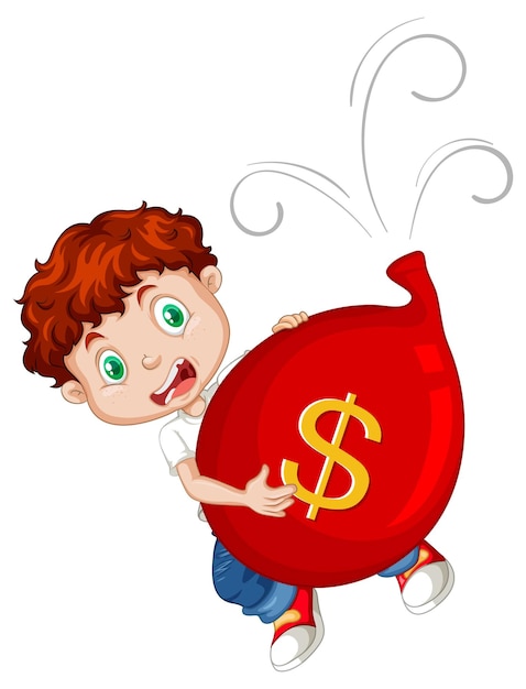 Concepto de deflación con un niño y un globo rojo.