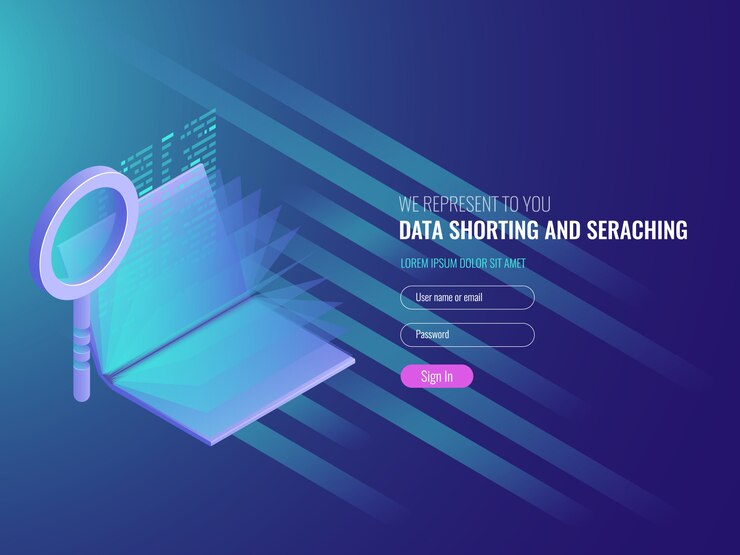 Concepto de depósito de código, catálogo electrónico, investigación de datos, optimización de SEO