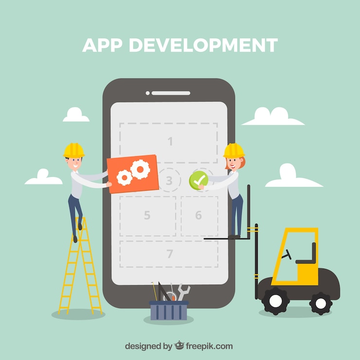 Vector gratuito concepto de desarrollo de una app con diseño plano