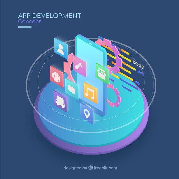 Vector gratuito concepto de desarrollo de una app con diseño plano