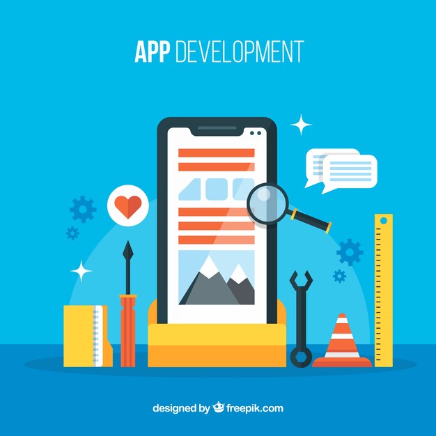 Concepto de desarrollo de app con diseño plano