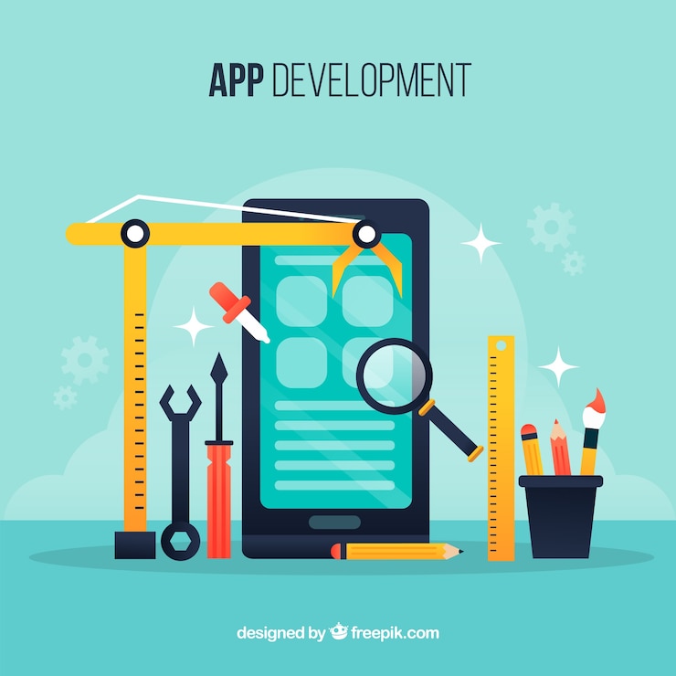 Vector gratuito concepto de desarrollo de app con diseño plano