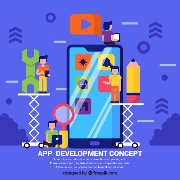 Concepto de desarrollo de app con diseño plano